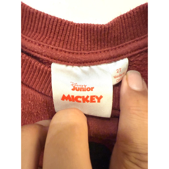 Disney Mickey Mouse Sweatshirt Toddler 2T Burgundy Crewneck Pullover Chenille - Picture 4 of 5